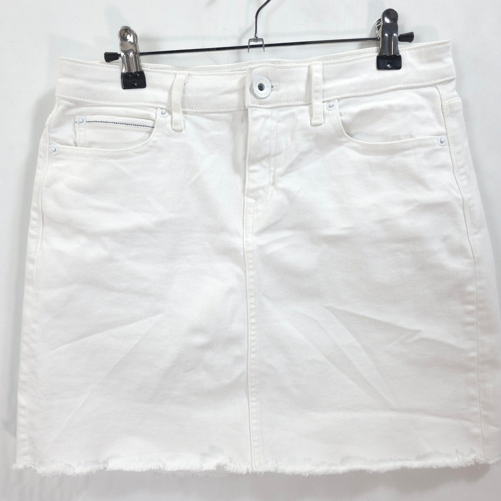 Vineyard Vines White Denim Mini Skirt Frayed Hem Stretch Women 4 Coastal Preppy